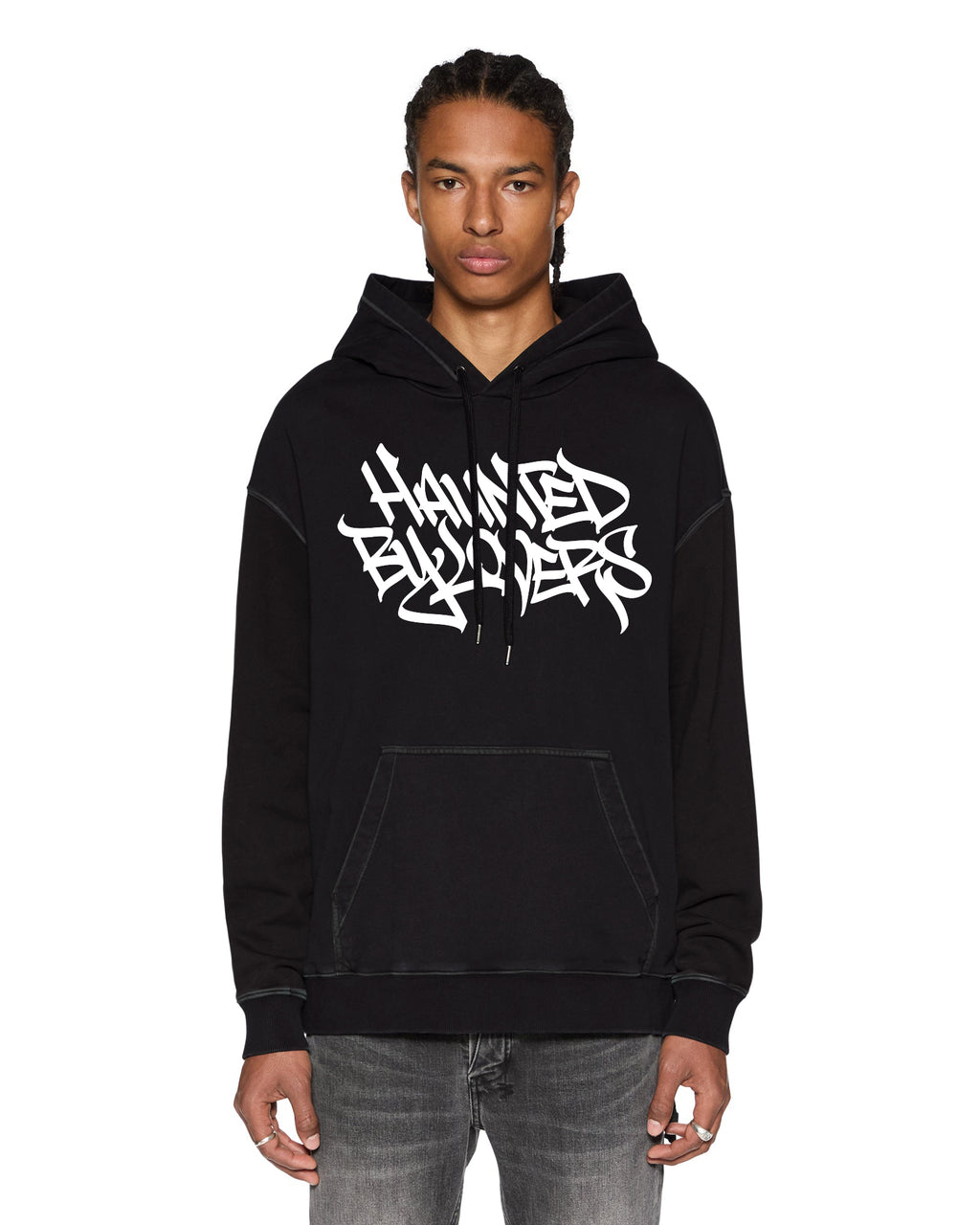 Mens Faust Biggie Hoodie Jet Black Oversized Fleece - Black