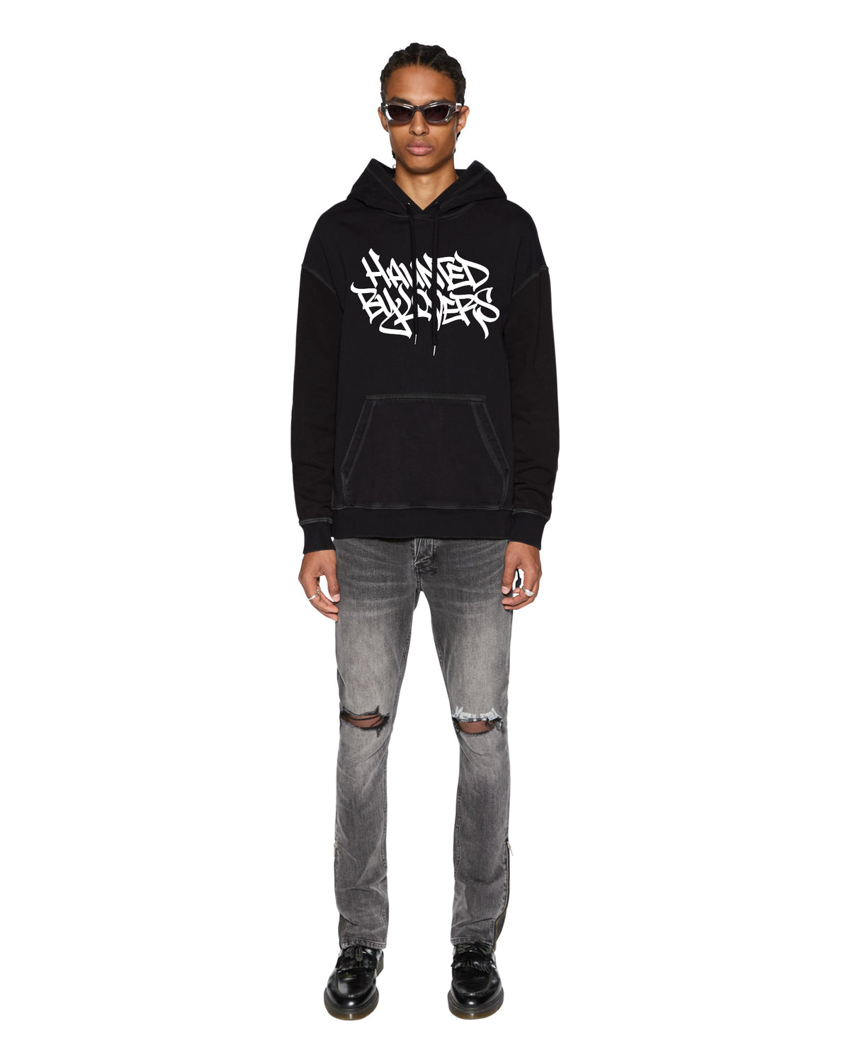 Mens Faust Biggie Hoodie Jet Black Oversized Fleece - Black