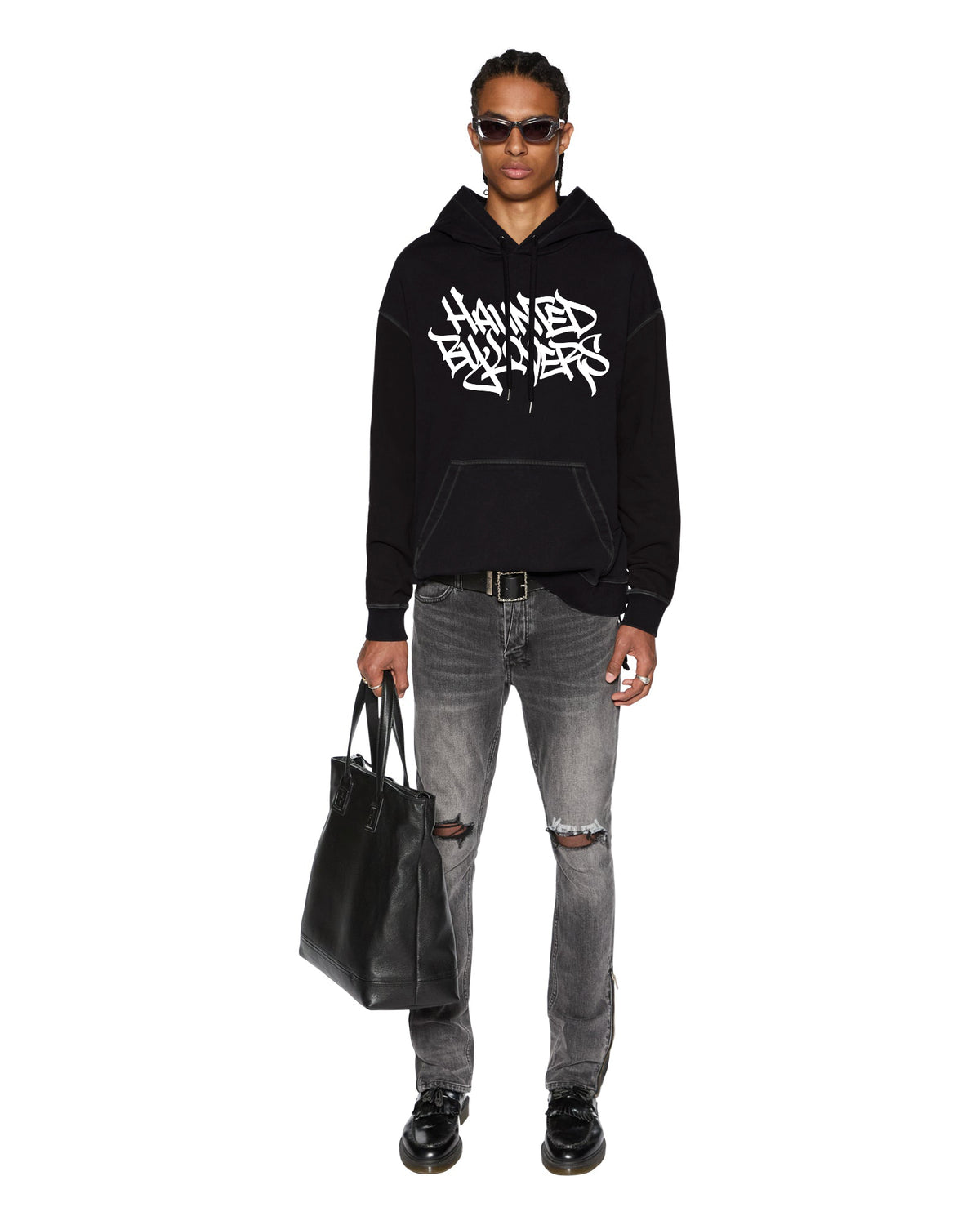 Mens Faust Biggie Hoodie Jet Black Oversized Fleece - Black