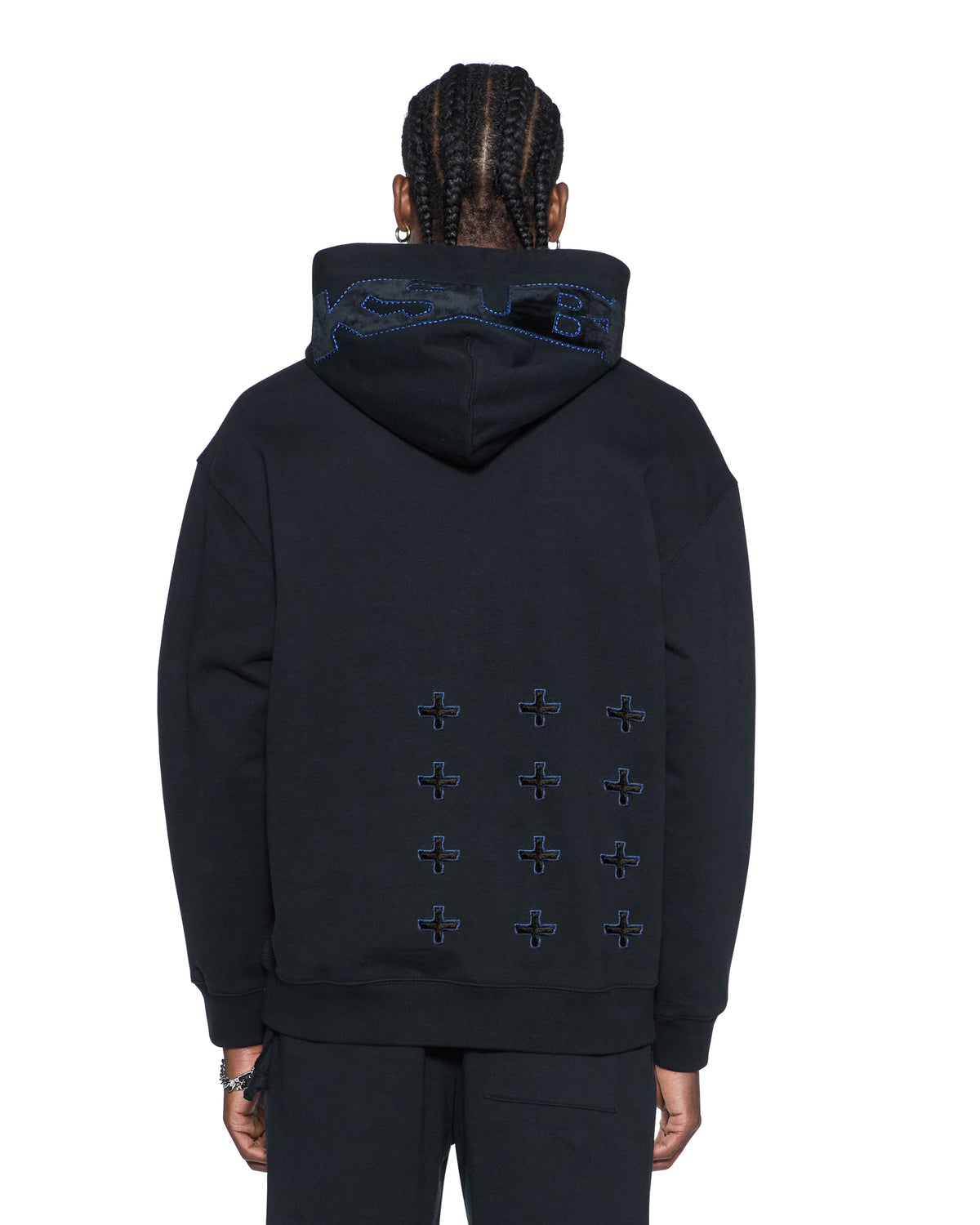 Mens 4x4 Luxe Biggie Hoodie Cobalt Black Oversized Fleece - Black