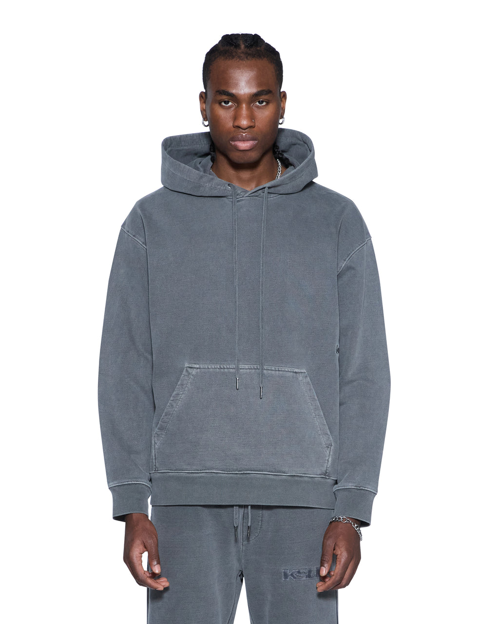 Mens 4x4 Luxe Biggie Hoodie Charcoal Oversized Fleece - Grey