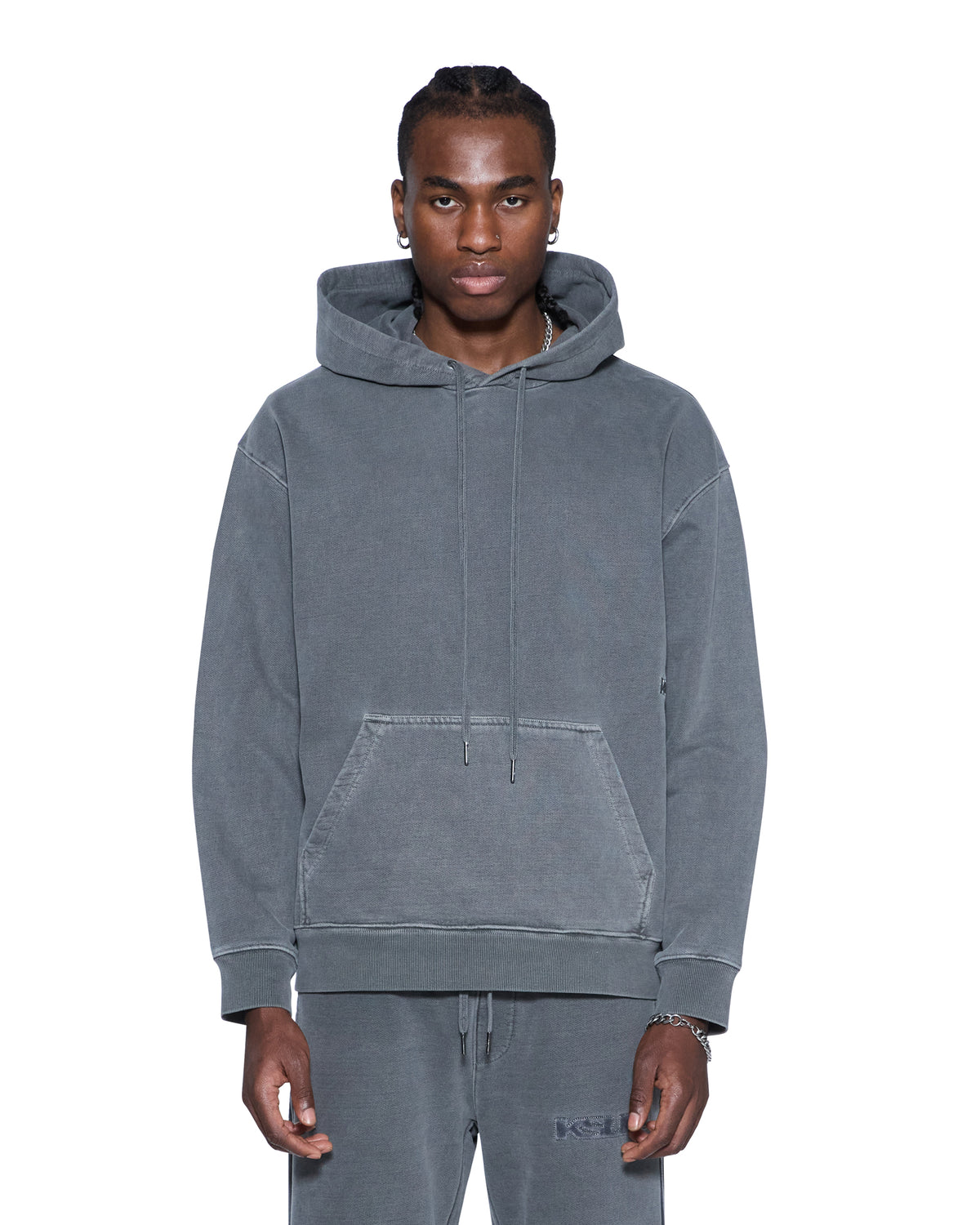 Mens 4x4 Luxe Biggie Hoodie Charcoal Oversized Fleece - Grey