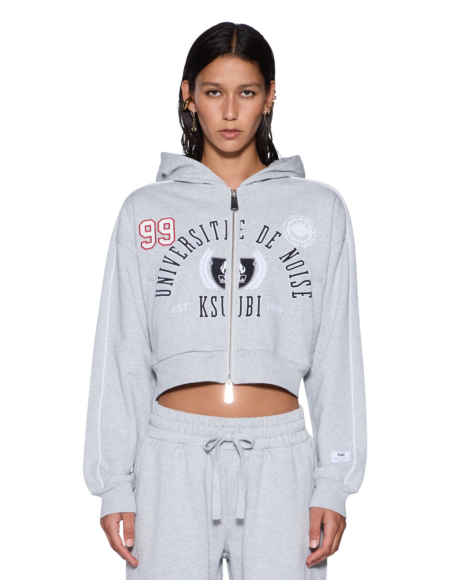 Womens College Origin Zip Hoodie Grey Marle Fleece | Ksubi ++