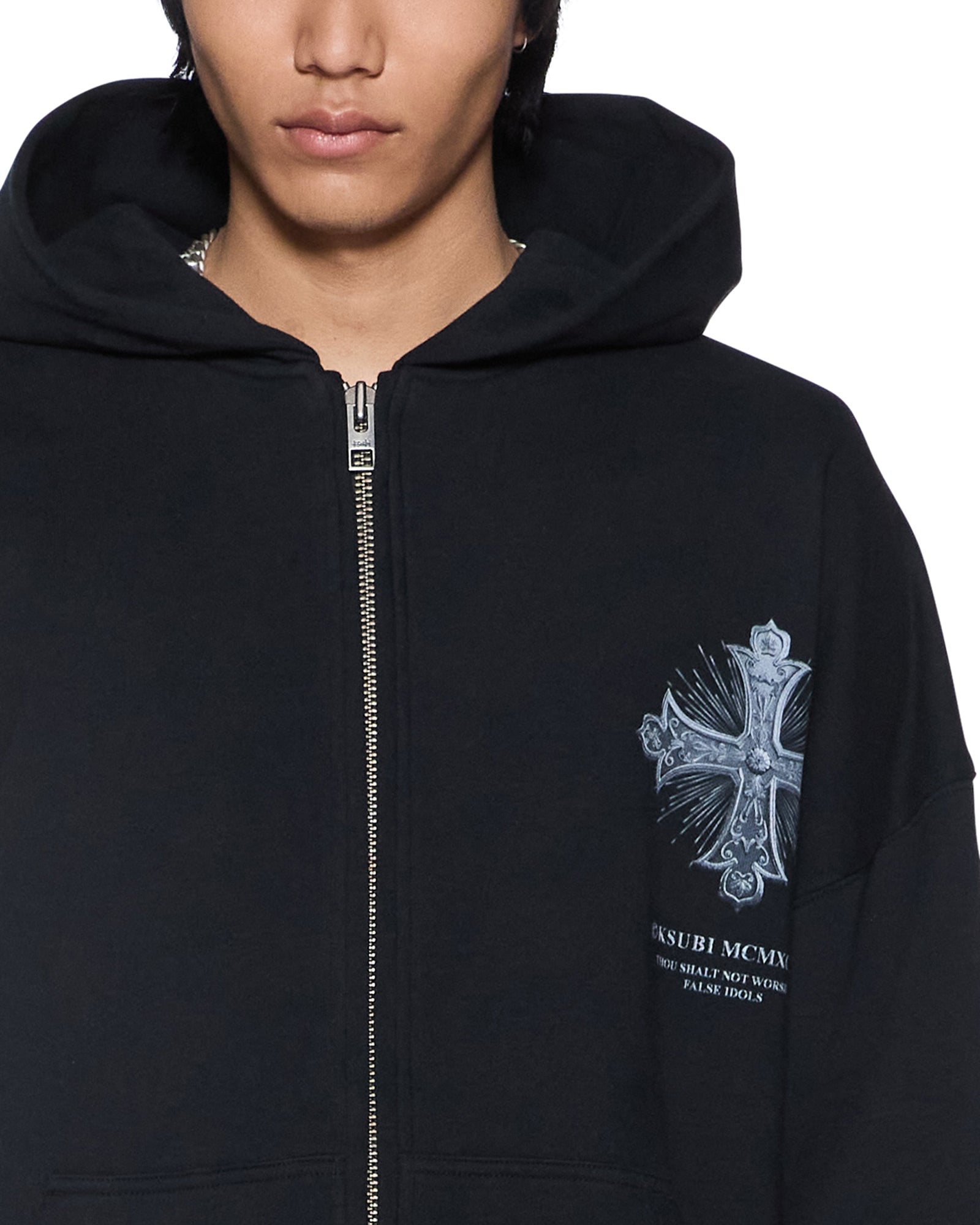 Mens False Idols Ekcess Zip Hoodie Jet Black Fleece | Ksubi ++