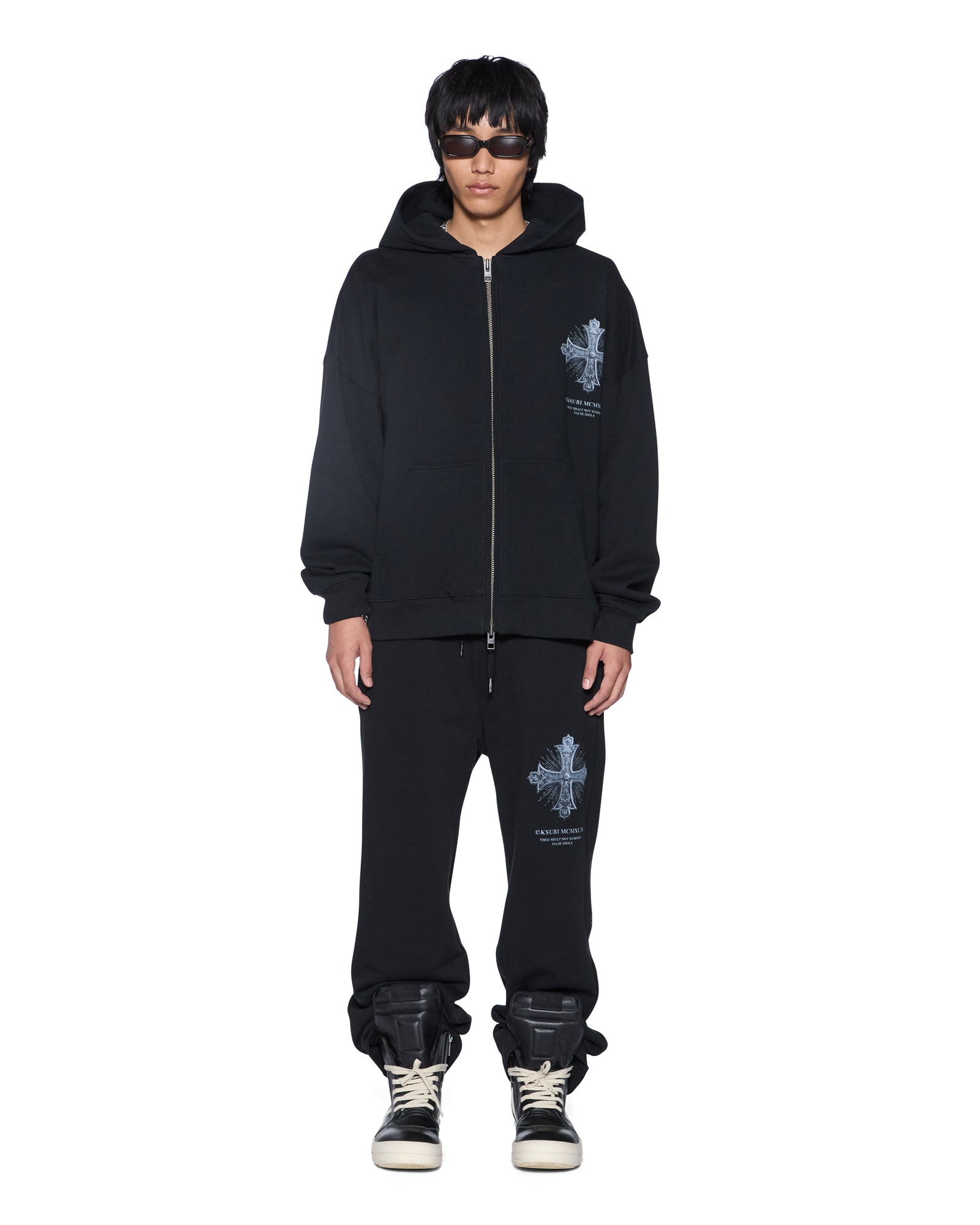 Mens False Idols Ekcess Zip Hoodie Jet Black Fleece | Ksubi ++