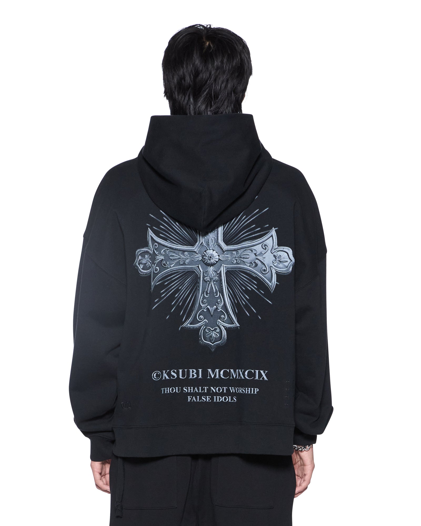 Mens False Idols Ekcess Zip Hoodie Jet Black Fleece | Ksubi ++