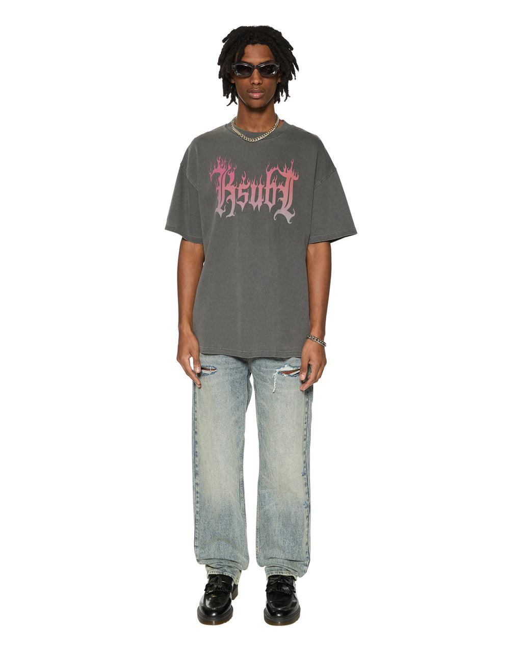 Mens Fuego Ekcess Ss Tee Charcoal Oversized Tees - Black