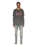 Mens Fuego Layered Ls Tee Charcoal Oversized Tees - Black