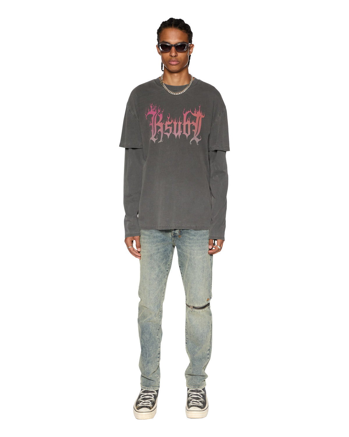Mens Chitch Stage Dive Caged Slim Denim Jeans - Denim