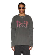 Mens Fuego Layered Ls Tee Charcoal Oversized Tees - Black