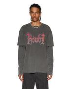Mens Fuego Layered Ls Tee Charcoal Oversized Tees - Black