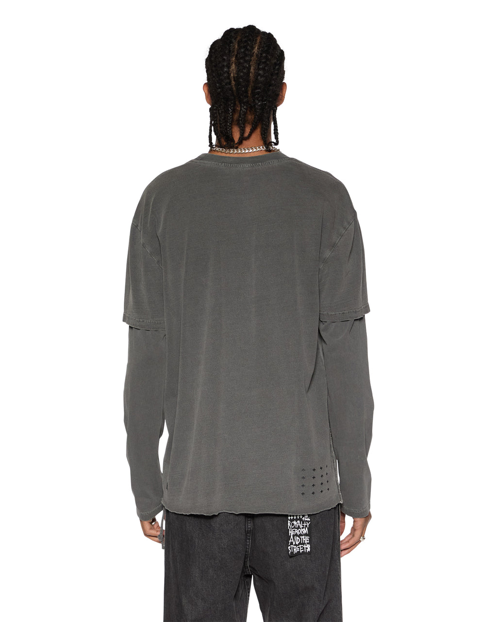 Mens Fuego Layered Ls Tee Charcoal Oversized Tees - Black