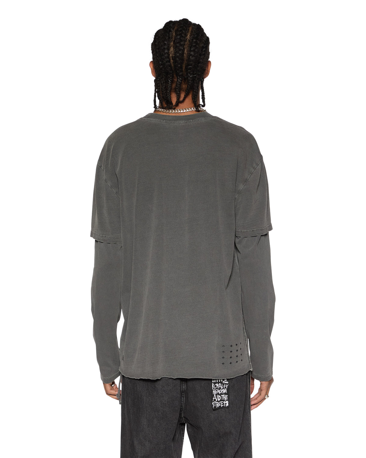 Mens Fuego Layered Ls Tee Charcoal Oversized Tees - Black