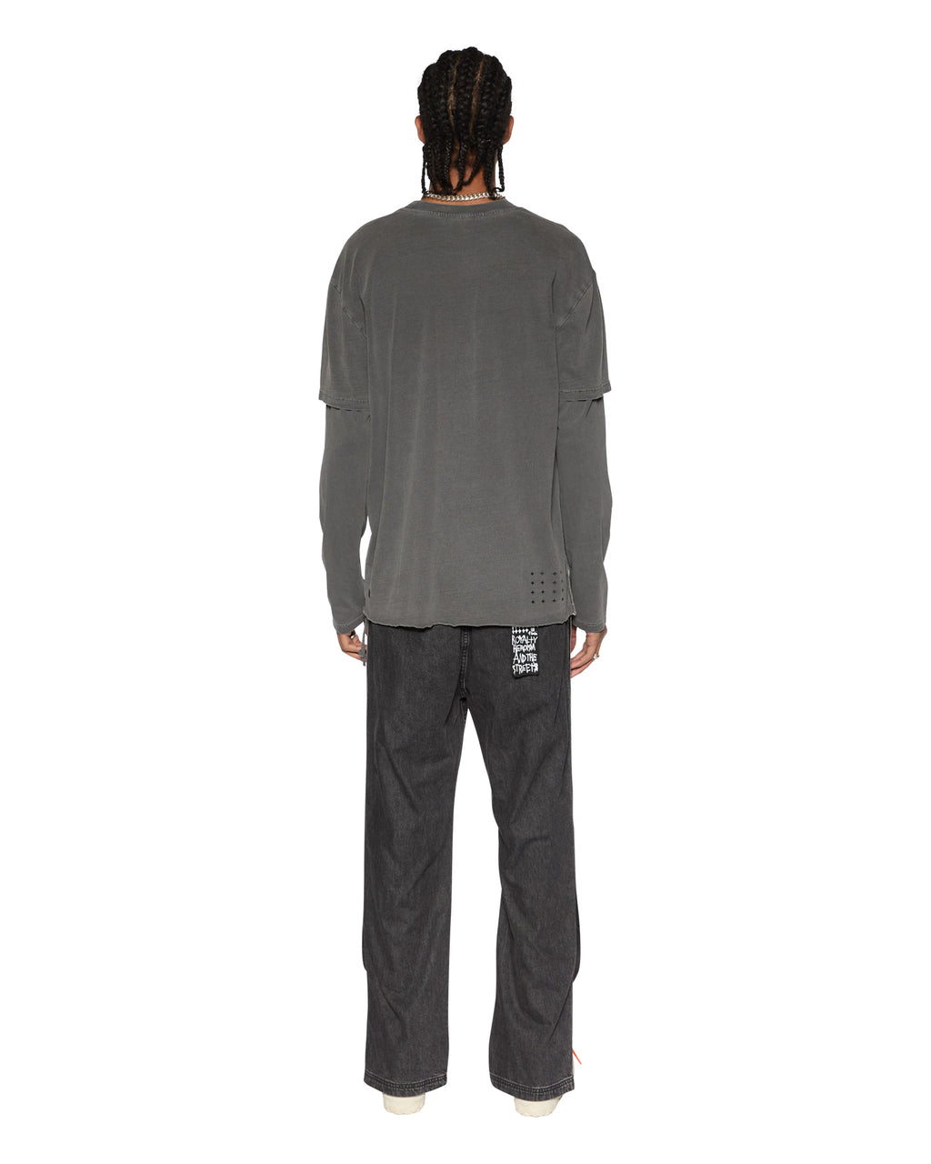 Mens Fuego Layered Ls Tee Charcoal Oversized Tees - Black
