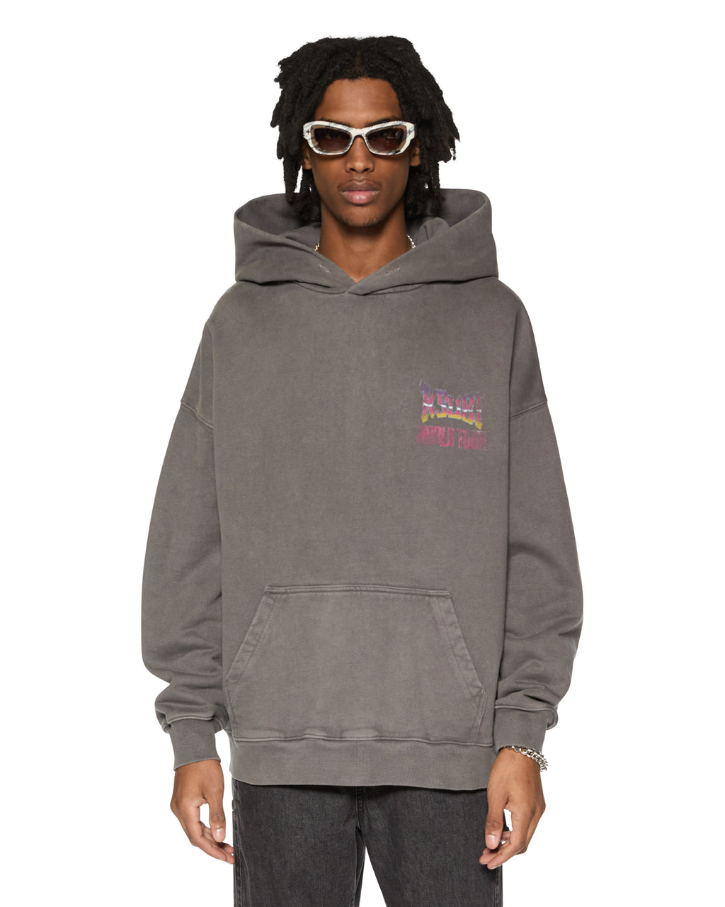 Mens Global Ekcess Hoodie Charcoal Oversized Fleece - Grey