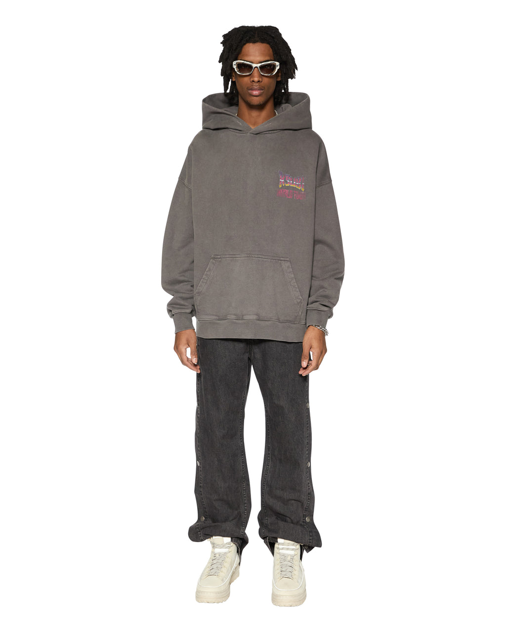 Mens Global Ekcess Hoodie Charcoal Oversized Fleece - Grey