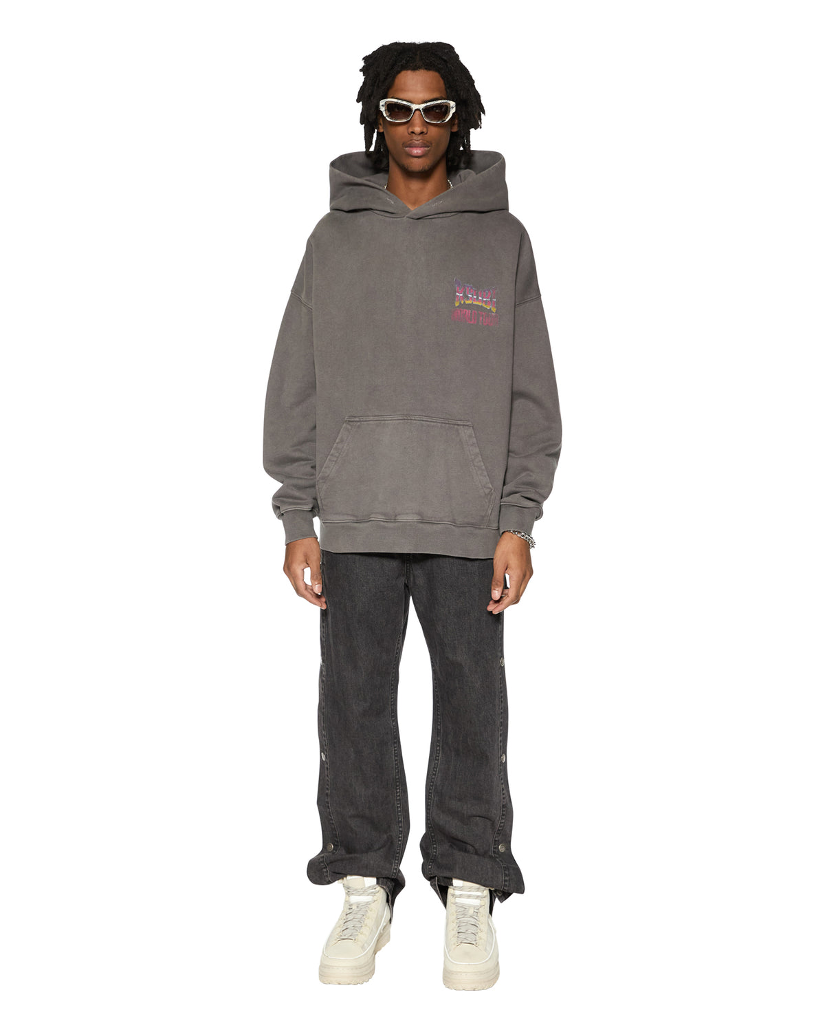 Mens Global Ekcess Hoodie Charcoal Oversized Fleece - Grey