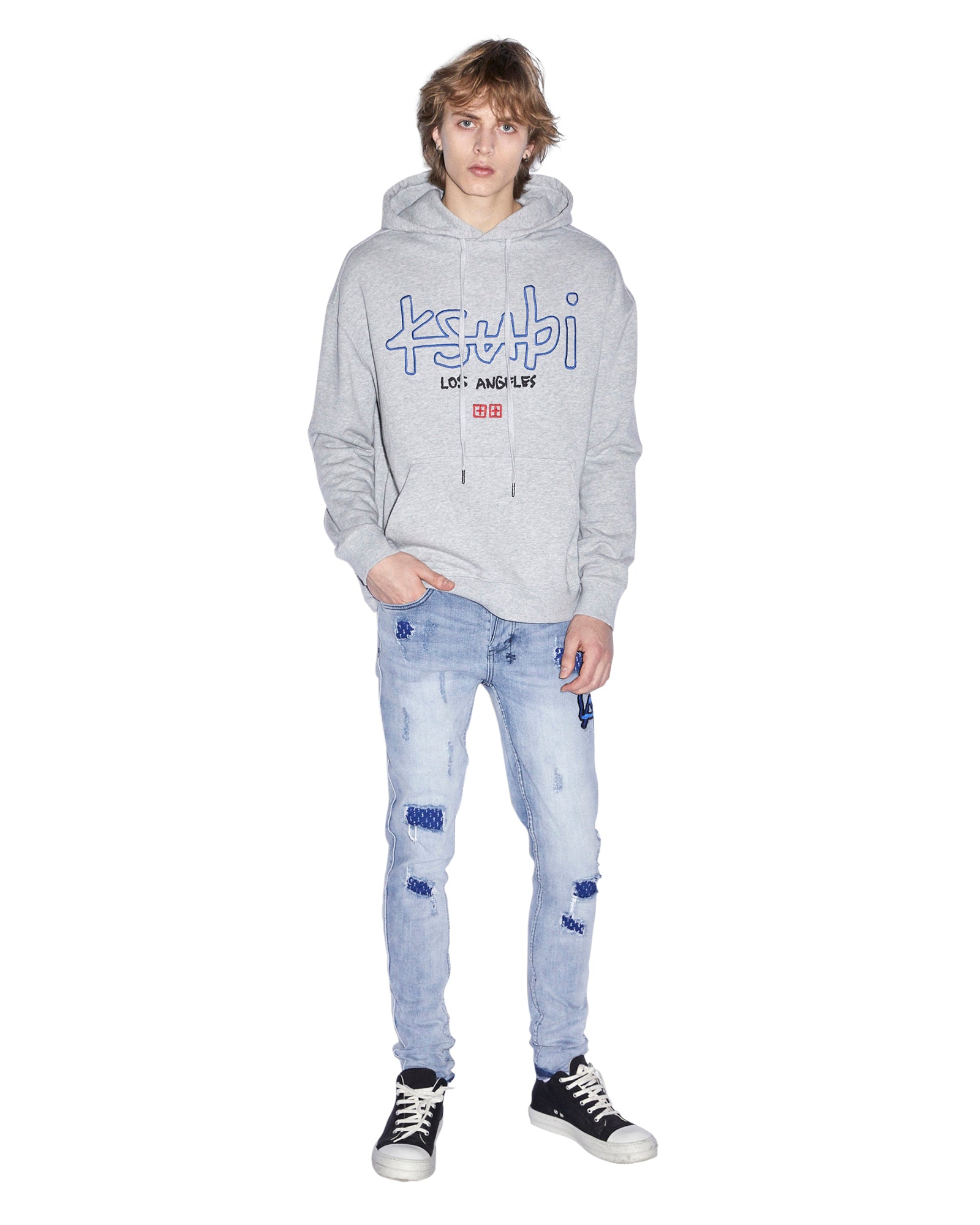 MENS LA 4X4 BIGGIE HOODIE GREY MARLE FLEECE