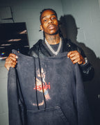 Mens 999 Juice Wrld Biggie Hoodie Jet Black Fade Oversized Fleece - Black