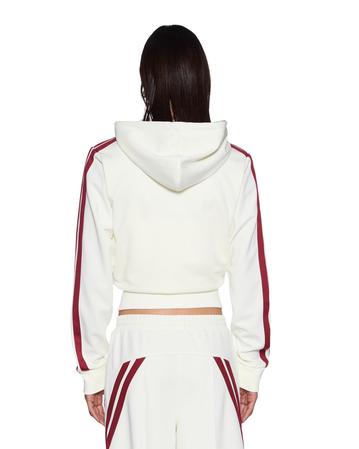 Womens Carter Slim Hoodie Off White Burgundy Relaxed Fleece - Beige