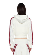 Womens Carter Slim Hoodie Off White Burgundy Relaxed Fleece - Beige