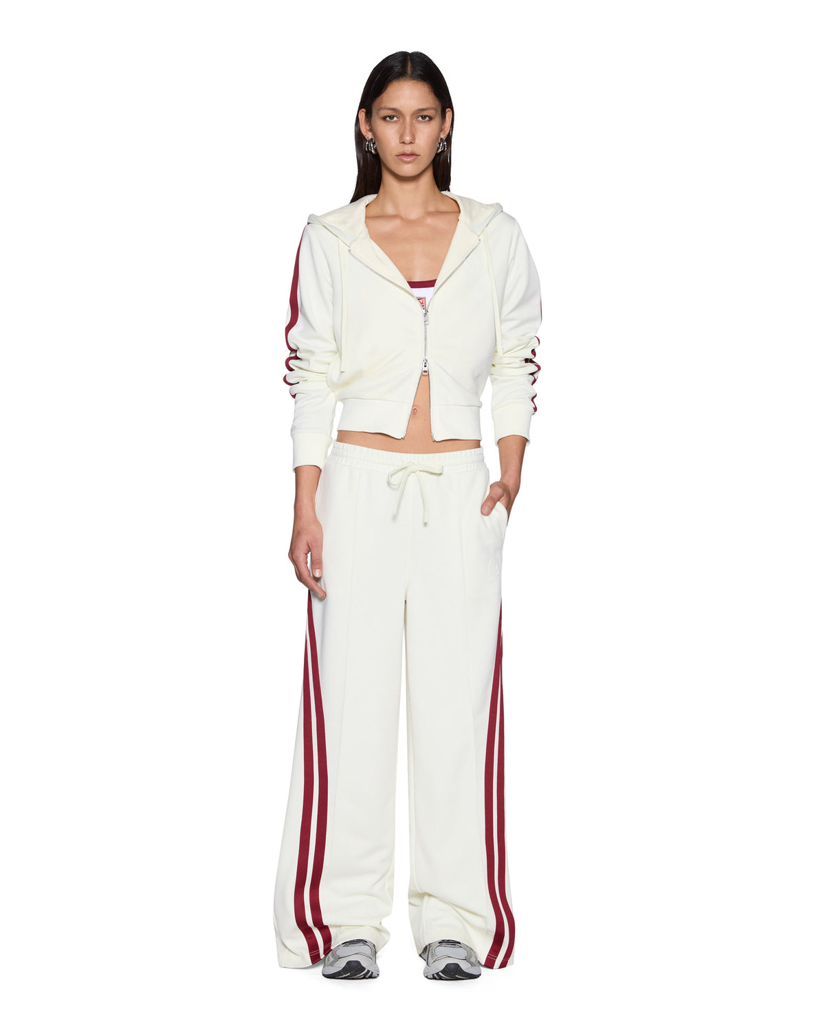 Womens Origin Trackpant Off White Burgundy Relaxed Pants - Beige