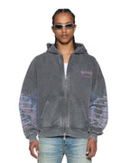 Mens Fallen Ekcess Zip Hoodie Faded Black Oversized Fleece - Grey