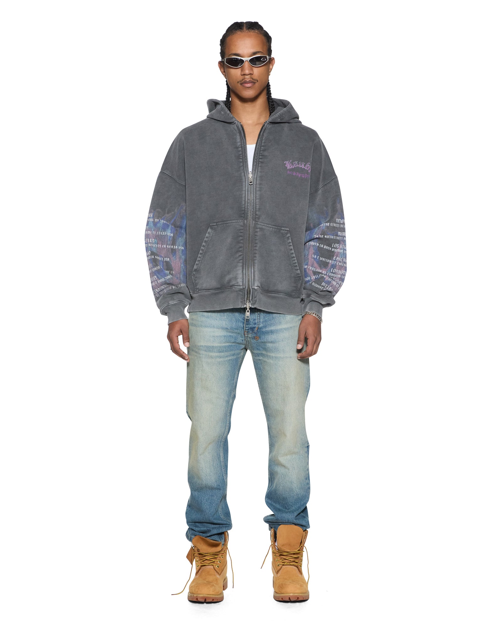 Mens Fallen Ekcess Zip Hoodie Faded Black Fleece | Ksubi ++