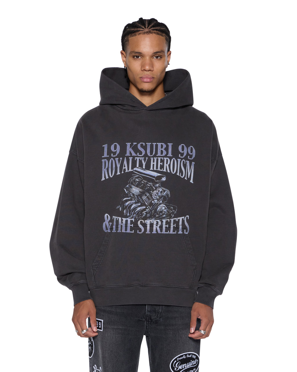 MENS ENGINE EKCESS HOODIE FADED BLACK FLEECE