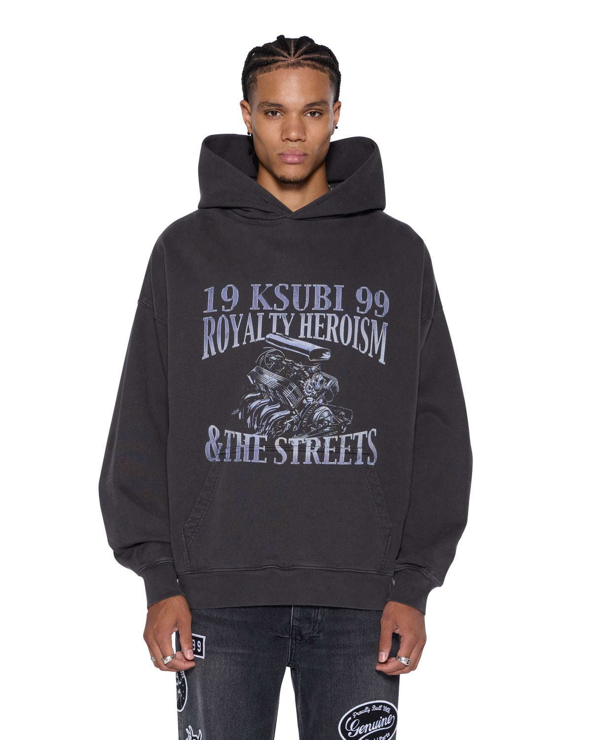 MENS ENGINE EKCESS HOODIE FADED BLACK FLEECE