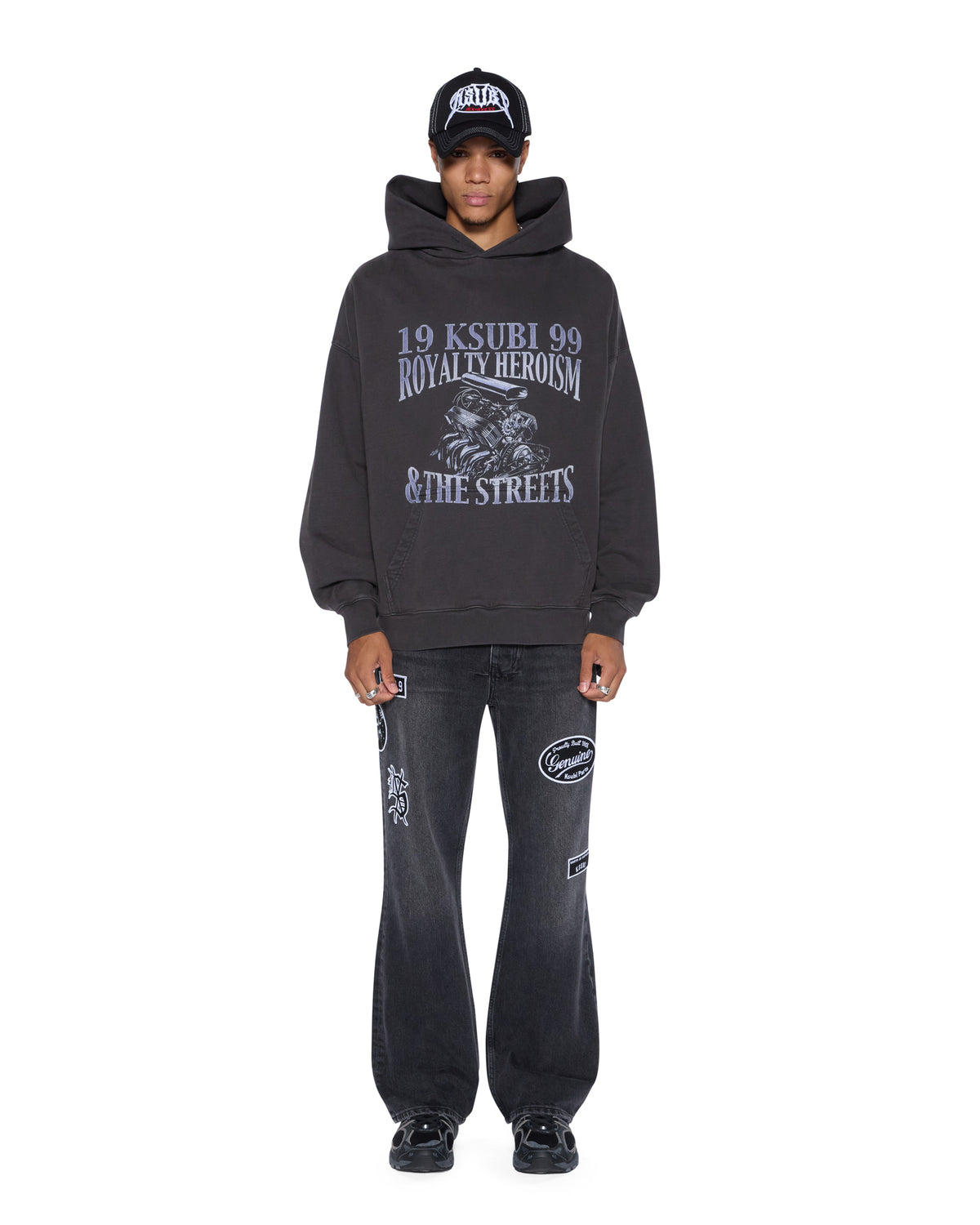 MENS ENGINE EKCESS HOODIE FADED BLACK FLEECE