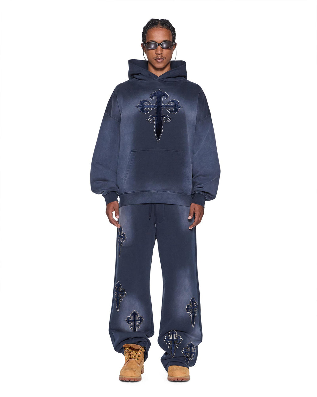 Mens Kaliba Ekcess Hoodie Deep Dive Oversized Fleece - Navy