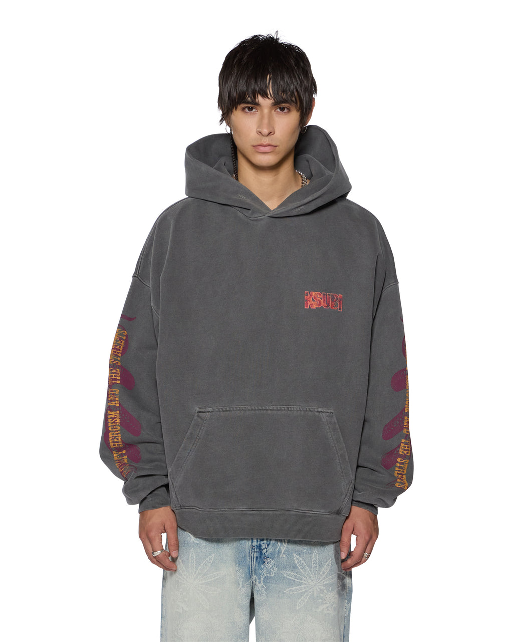 Mens Kickstart Ekcess Hoodie Charcoal Oversized Fleece - Grey