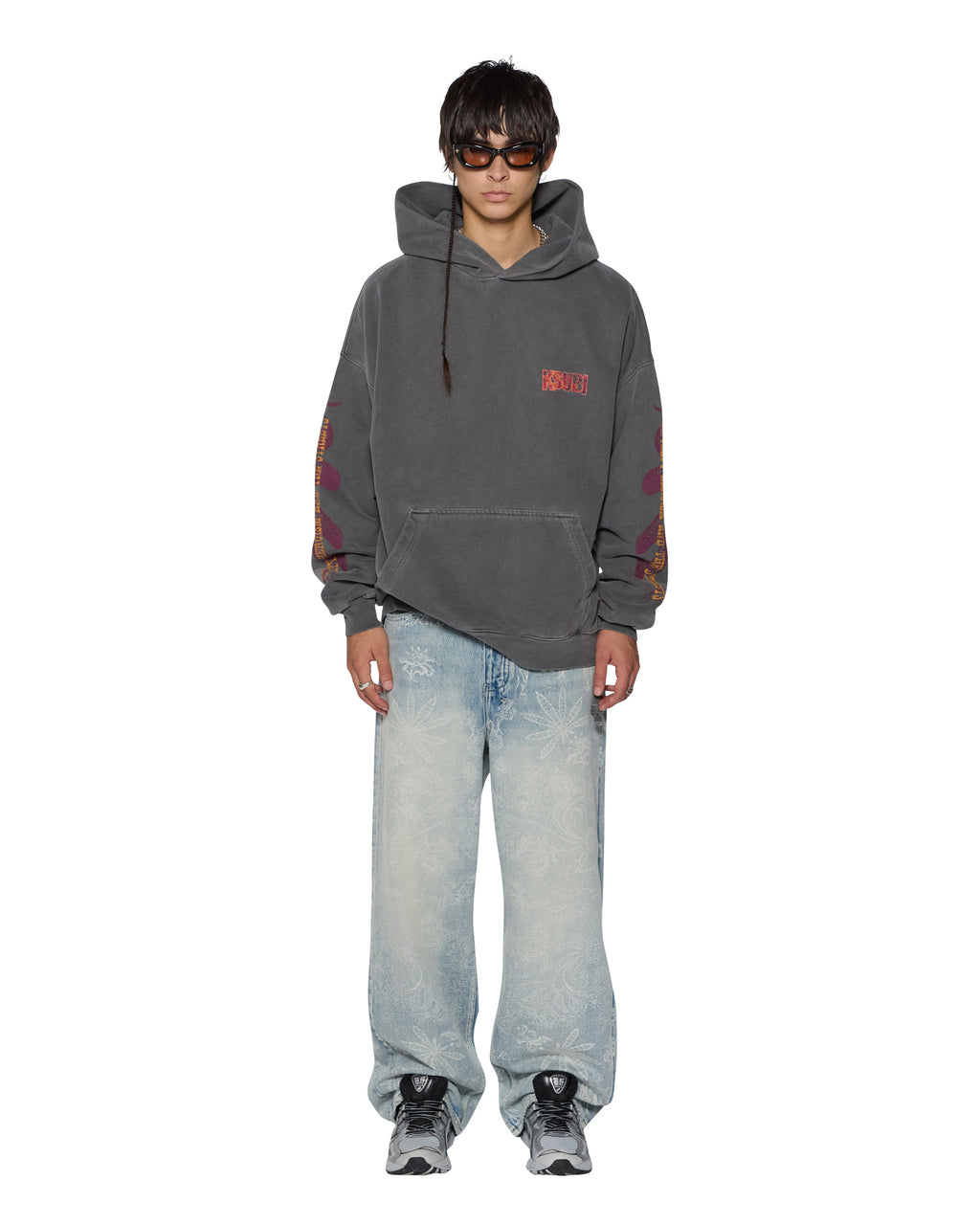 Mens Kickstart Ekcess Hoodie Charcoal Oversized Fleece - Grey