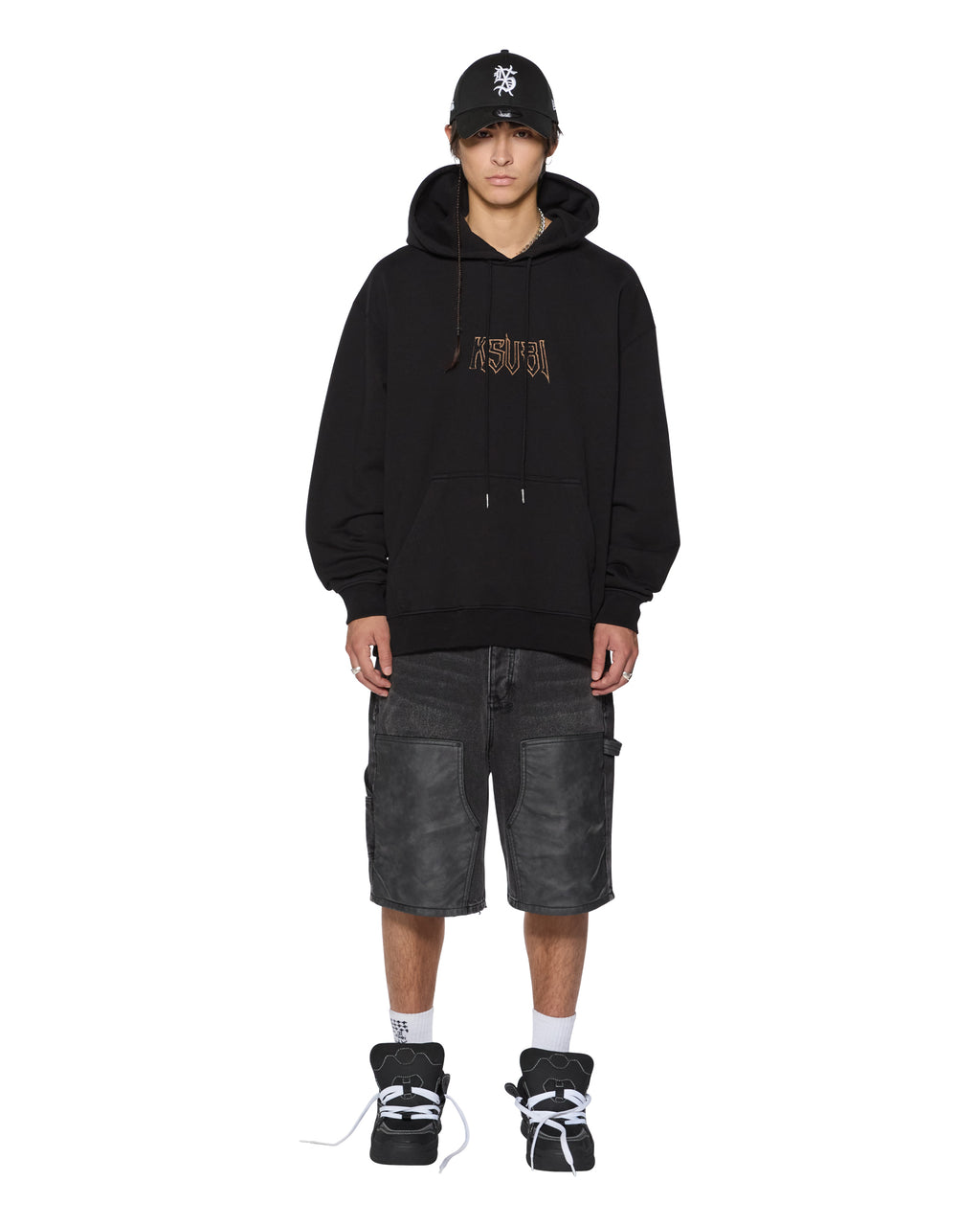 Mens Kingdom Biggie Hoodie Jet Black Oversized Fleece - Black