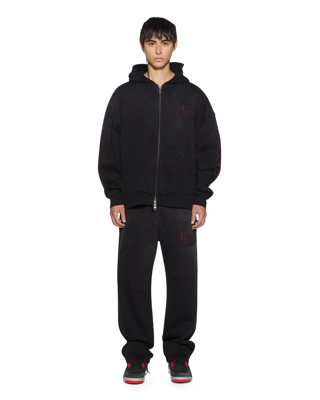 Mens Paise Ekcess Hoodie Black Fade Oversized Fleece - Grey