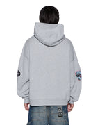 MENS PATCHED EKCESS HOODIE GREY MARLE FLEECE