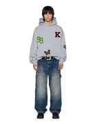 MENS PATCHED EKCESS HOODIE GREY MARLE FLEECE