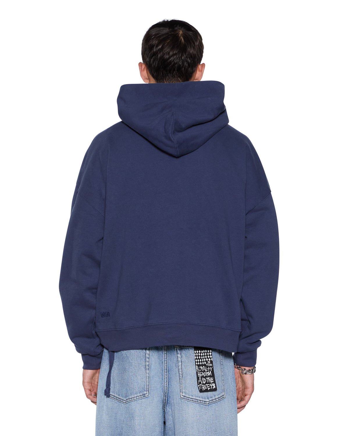 MENS PATCHED EKCESS HOODIE NAVY FLEECE