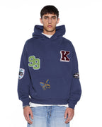 MENS PATCHED EKCESS HOODIE NAVY FLEECE