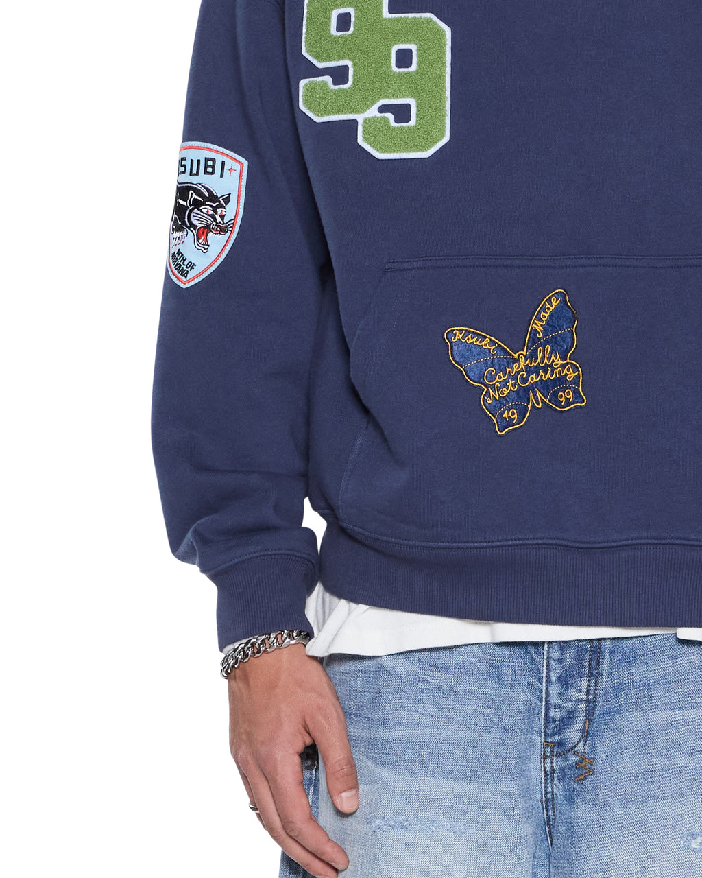 MENS PATCHED EKCESS HOODIE NAVY FLEECE