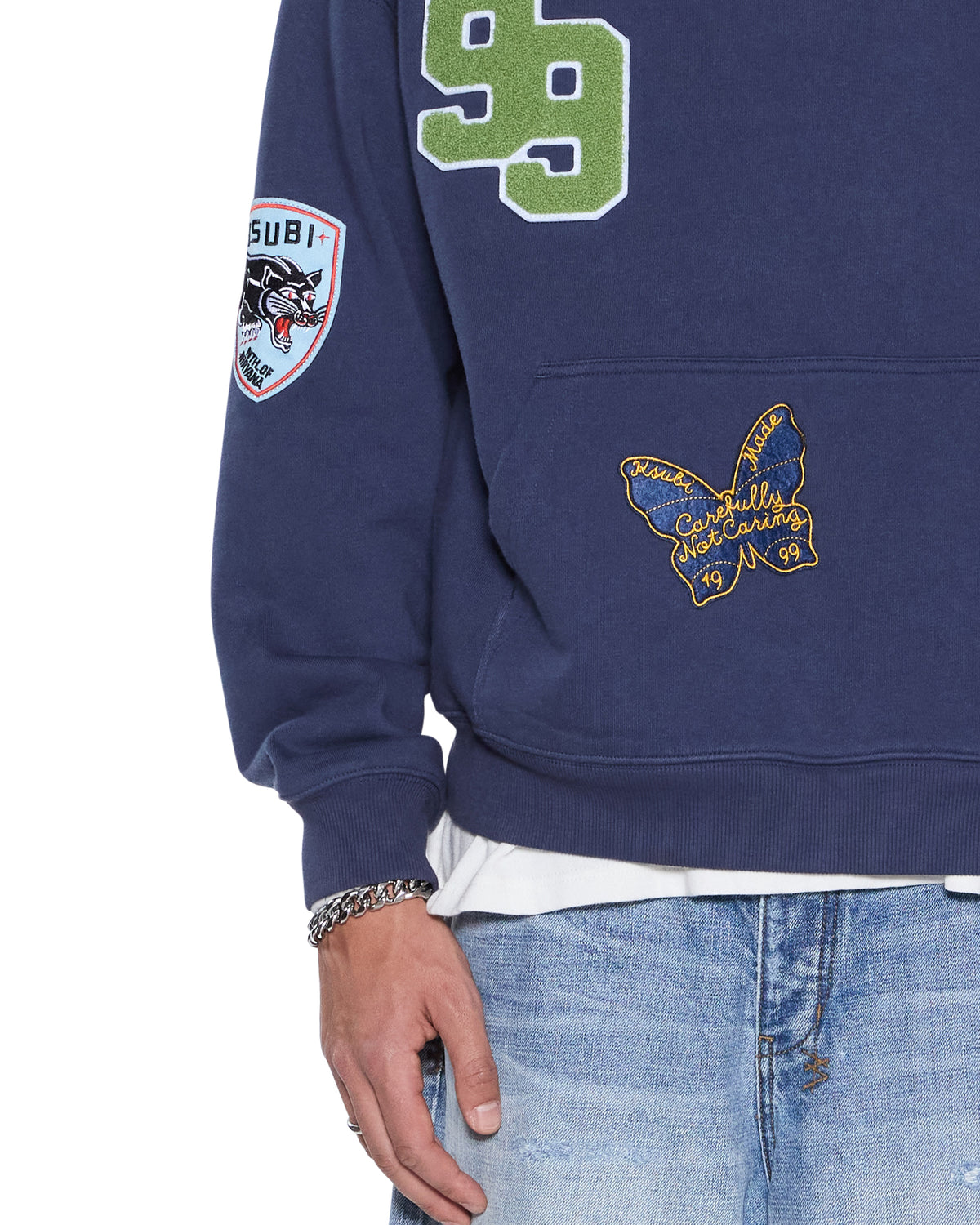 MENS PATCHED EKCESS HOODIE NAVY FLEECE
