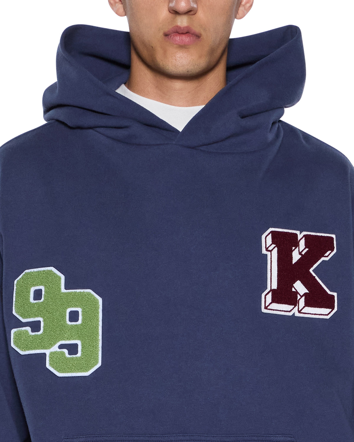 MENS PATCHED EKCESS HOODIE NAVY FLEECE