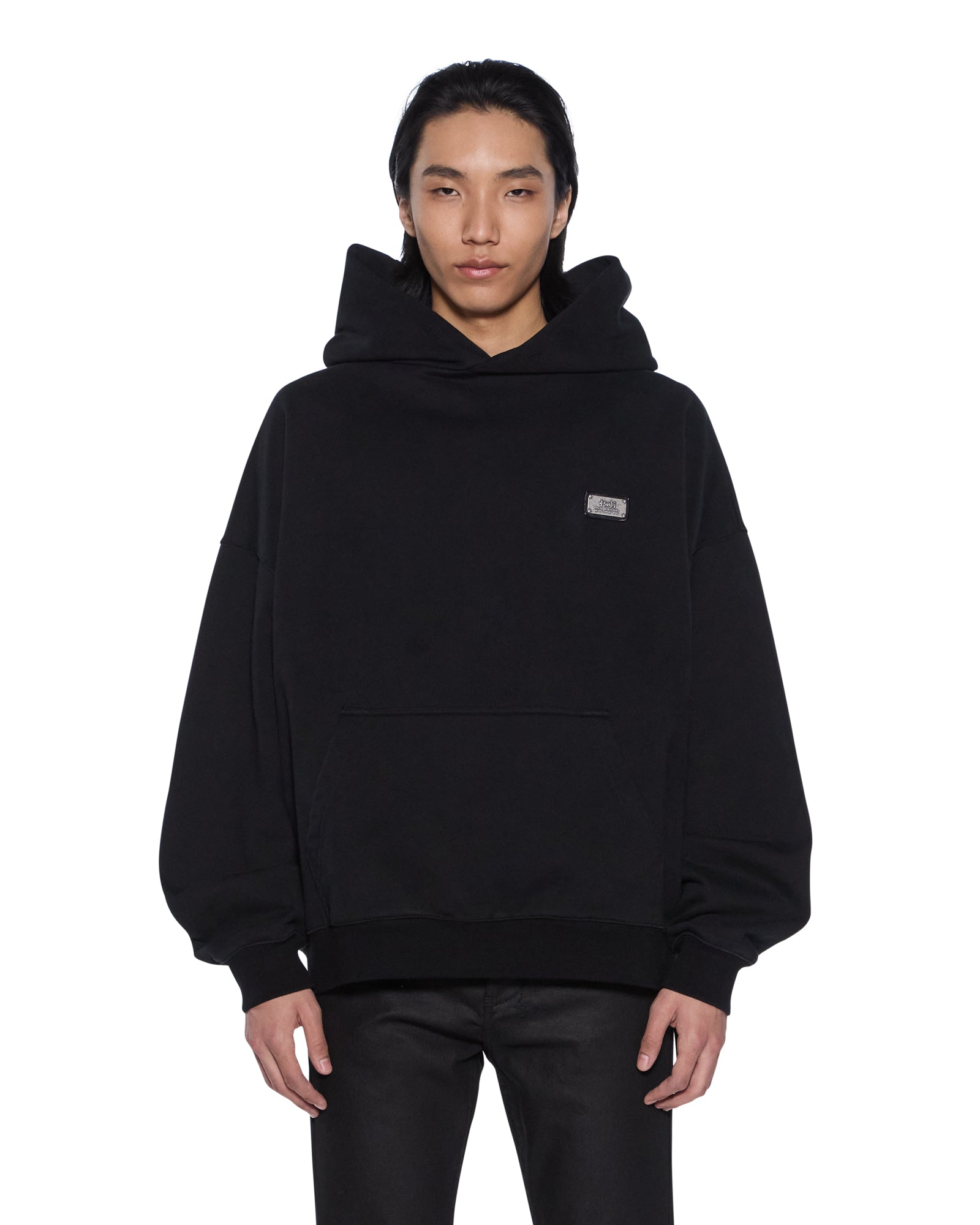 MENS LORDS EKCESS HOODIE JET BLACK OVERSIZED FLEECE