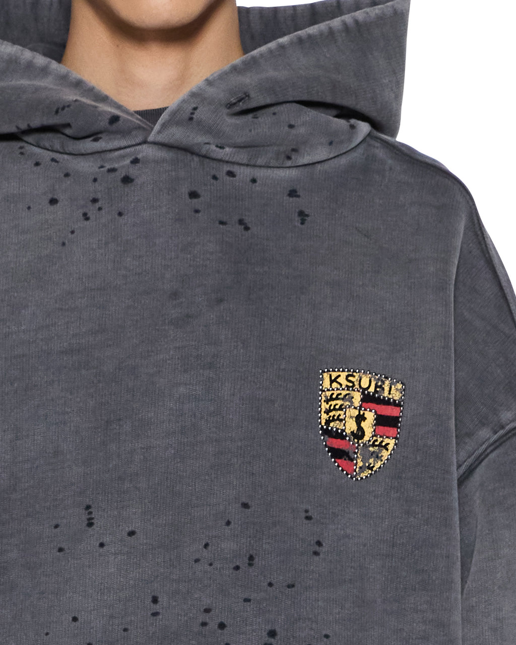 Mens Shield Hoodie Ekcess Charcoal Fade Oversized Fleece - Grey