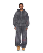 Mens Skool Halen Zip Hoodie Charcoal Fade Baggy Fleece - Grey