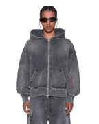 Mens Skool Halen Zip Hoodie Charcoal Fade Baggy Fleece - Grey
