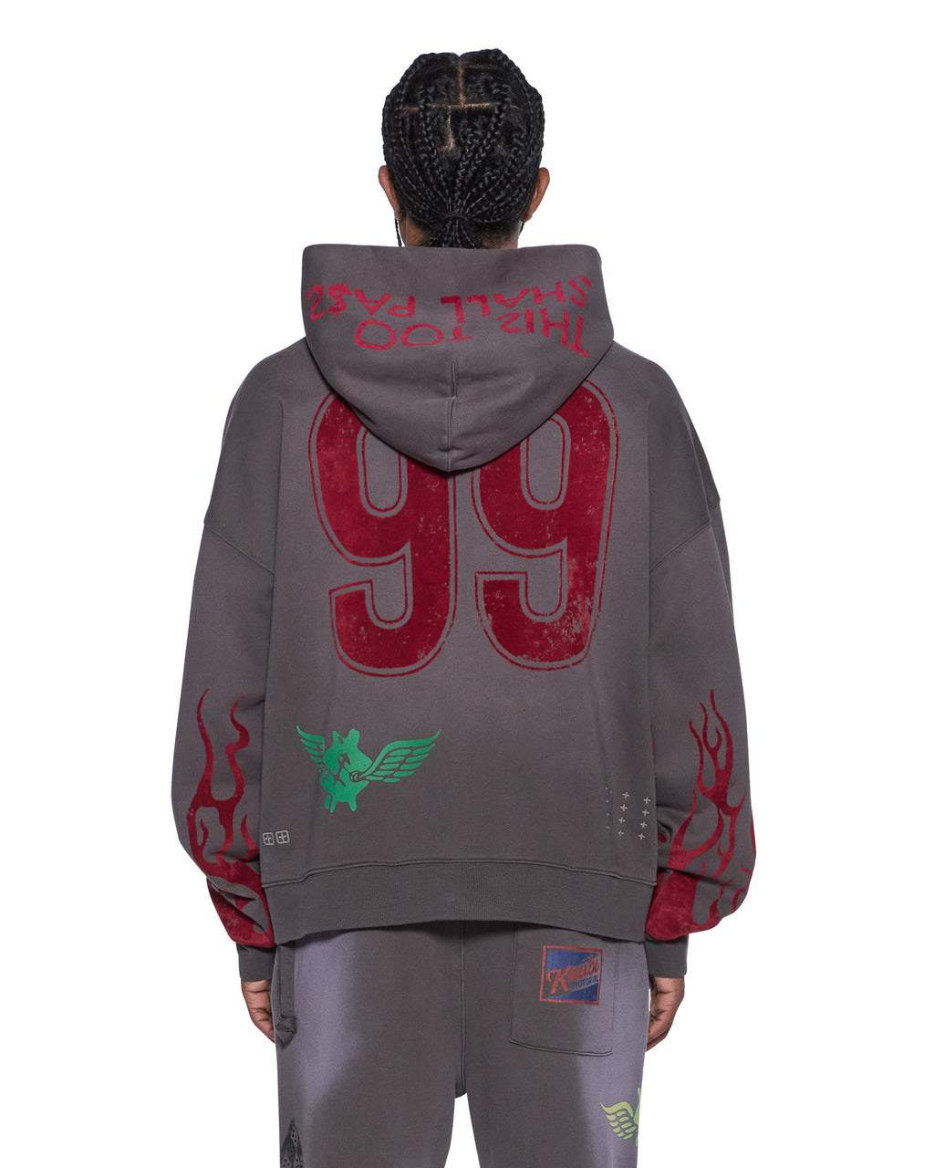 Mens Speedrat Zip Hoodie Ekcess Charcoal Fade Oversized Fleece - Grey