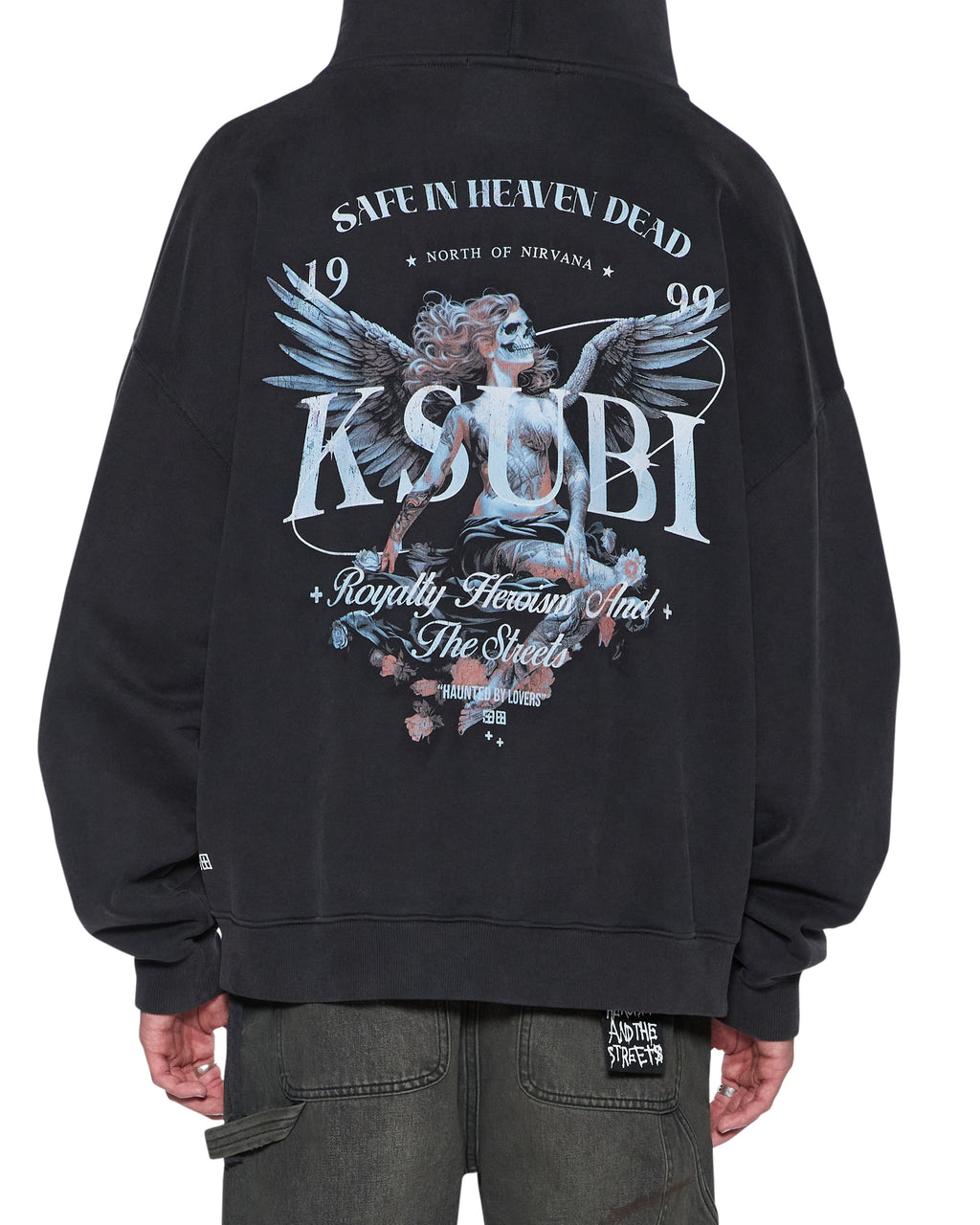 Mens Spirit Ekcess Hoodie Acid Black Oversized Fleece - Grey