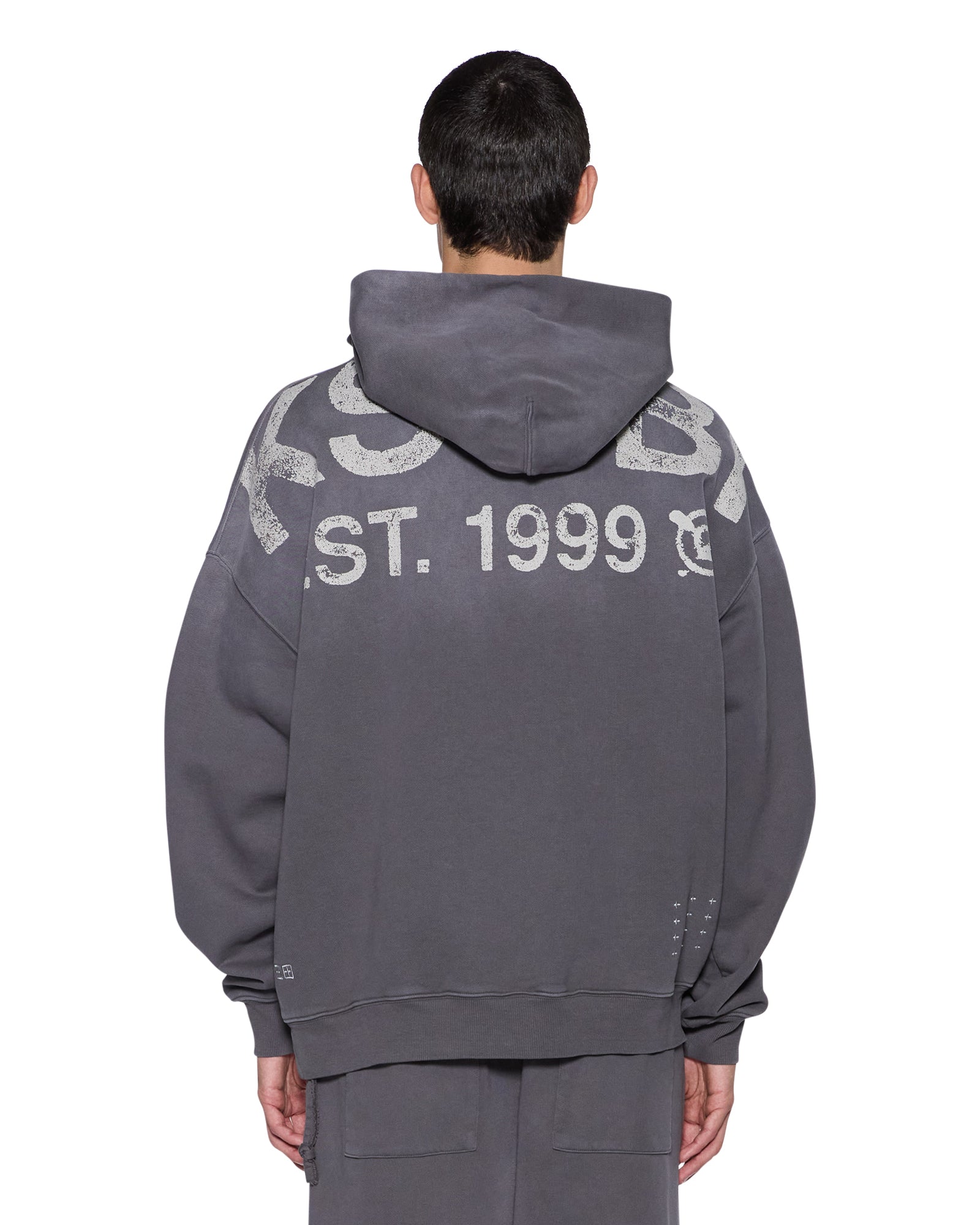 MENS STATE EKCESS HOODIE CHARCOAL FADE OVERSIZED FLEECE